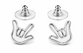 SIGN LANGUAGE ASL " I LOVE YOU" FULL OUTLINE HANDS TINY POSTEARRINGS (SILVER PAIR)