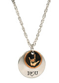 Sign Language hand "I LOVE  YOU"  Disc 2 pc Necklace (Silver and Copper)