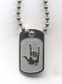 Dog Tag  Sign Language " I LOVE YOU" Necklace (Silver )