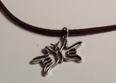 Butterfly Sign hands I LOVE YOU Necklace Suede (Brown) with adjustable chain 18" to 20 "