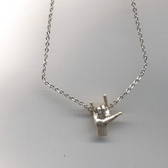 Sterling Silver 3D ILY hand Necklace