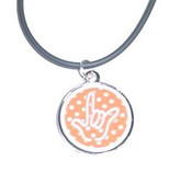 Sign hand "I LOVE YOU" Necklace (Orange and White Dot) Circle Pendant