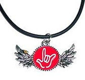 Wings with Sign Hand "I LOVE YOU" Necklace (Red background/White hands)