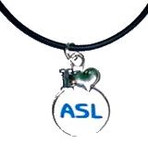 I (heart) ASL Necklace (White background / Blue ASL)