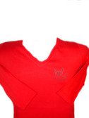 V Neck Shirt with Black Curve Hand (Red) 3/4 Sleeves