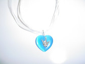 Heart with Sign hand " I LOVE YOU " Silk Necklace (BLUE)