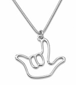 SIGN LANGUAGE ASL I LOVE YOU SIGN OUTLINE NECKLACE  (Stainless Steel) 