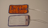 Luggage Tag with ILY Sign hand (Orange and Royal Merrow) Embroidery