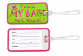 SIGN LANGUAGE ASL Luggage Tag with ILY Sign Hand (Lime and Pink Merrow) Embroidery