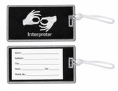 SIGN LANGUAGE ASL Luggage Tag with Interpreter (Black and White Merrow) Embroidery