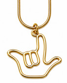 SIGN LANGUAGE ASL I LOVE YOU SIGN OUTLINE NECKLACE (Stainless Steel) GOLD