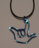 I LOVE YOU SIGN OUTLINE NECKLACE (Stainless Steel) BLUE with BLACK CORD