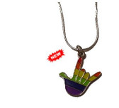 Rainbow I LOVE YOU hand Necklace with Silver Chain