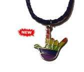 Rainbow I LOVE YOU hand Necklace with Blue Cord