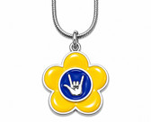 SIGN LANGUAGE ASL Flower with Sign Language " I LOVE YOU " Necklace (Yellow and Blue)