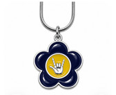 SIGN LANGUAGE ASL Flower with Sign hand " I LOVE YOU" Necklace (Blue and Yellow)