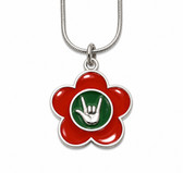 SIGN LANGUAGE ASL Flower with Sign hand " I LOVE YOU" Necklace (Orange and Green)