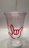 Tumbler with Straw Small Clear with Pink I LOVE YOU ( 16 oz.)