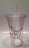 Tumbler with Straw Small Clear with Silver  I LOVE YOU ( 16 oz.)