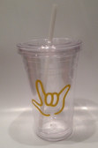 Tumbler with Straw Small Clear with Silver I LOVE YOU ( 16 oz.)