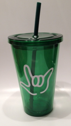 Tumbler with Straw Small Dark Green with White I LOVE YOU ( 16 oz.) -  DeafGifts, LLC