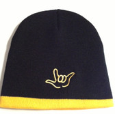 Knit Skull Cap Black w/Yellow Strip (OUTLINE I LOVE YOU HAND)