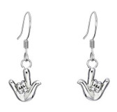Earrings Styles Cartoon Sign Hand " I LOVE YOU"  (Silver )
