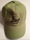 Olive Cap with Outline Hand  "I LOVE YOU " ( BLACK THREAD)