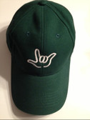 Forest Green Cap with Outline Hand  "I LOVE YOU "  (WHITE THREAD)