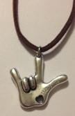 I LOVE YOU Hand Charm words say " I LOVE YOU" Sudue Necklaces (Brown)