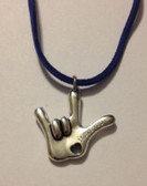 I LOVE YOU Hand Charm words say " I LOVE YOU" Sudue Necklaces (Navy)