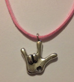 I LOVE YOU Hand Charm words say " I LOVE YOU" Sudue Necklaces (Pink)