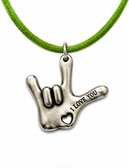 SIGN LANGUAGE ASL I LOVE YOU Hand Charm words say " I LOVE YOU" Sudue Necklaces (Lime)