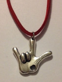 I LOVE YOU Hand Charm words say " I LOVE YOU" Sudue Necklaces (Red)