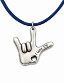 SIGN LANGUAGE ASL I LOVE YOU Hand Charm words say " I LOVE YOU" Sudue Necklaces (Royal)