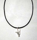 Elegant Sign Language Hand "I LOVE YOU" with Black Cord Necklace 18 " to 24 " Adjustment Chain