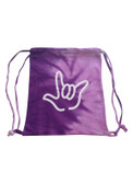 COLORTONE SPORT CINCH SACK (Spiral Purple) with Outline I LOVE YOU Hand (White)