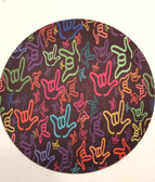 Circle Mouse Pad, " Sign Language Outline Hands Asst Colors" (Black)