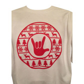 Christmas Ugly Sweater Circle with ILY Hand ( Red Printing )