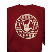 CHRISTMAS UGLY SWEATER CIRCLE WITH ILY HAND ( WHITE PRINTING )