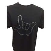 OUTLINE HAND SIGN LANGUAGE SAY WORDS " LOVE, LIVE, LAUGH" ( SILVER PRINTING) SHIRT