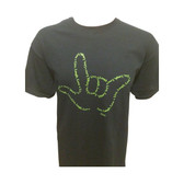 OUTLINE HAND SIGN LANGUAGE SAY WORDS " LOVE, LIVE, LAUGH" ( LIME PRINTING) SHIRT