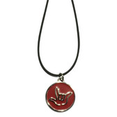 CIRCLE SIGN LANGUAGE  "I LOVE YOU" OUTLINE HAND WITH BLACK CORD NECKLACE ( RED)