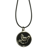 CIRCLE SIGN LANGUAGE  "I LOVE YOU" OUTLINE HAND WITH BLACK CORD NECKLACE (BLACK)