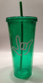 Tumbler with Straw Tall Green with White I LOVE YOU (24 oz.)