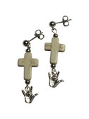 Cross Stone White mable with Sign Language hand " I LOVE YOU" Earrings
