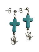 CROSS STONE TURQUOISE MABLE WITH SIGN LANGUAGE HAND " I LOVE YOU" EARRINGS