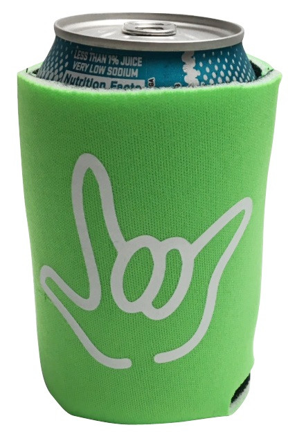 KOOZIES FOAM CAN COOLER WITH SIGN LANGUAGE HAND OUTLINE  I LOVE YOU  (CORAL)