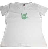 DOT (GREEN) WITH SIGN LANGUAGE HAND (SMALL ) ADULT SIZE V NECK