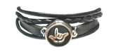Leather Bracelet Snaps Button Charm with Sign Language " I LOVE YOU " ( BLACK BACKGROUND WITH SILVER OUTLINE HAND) B20